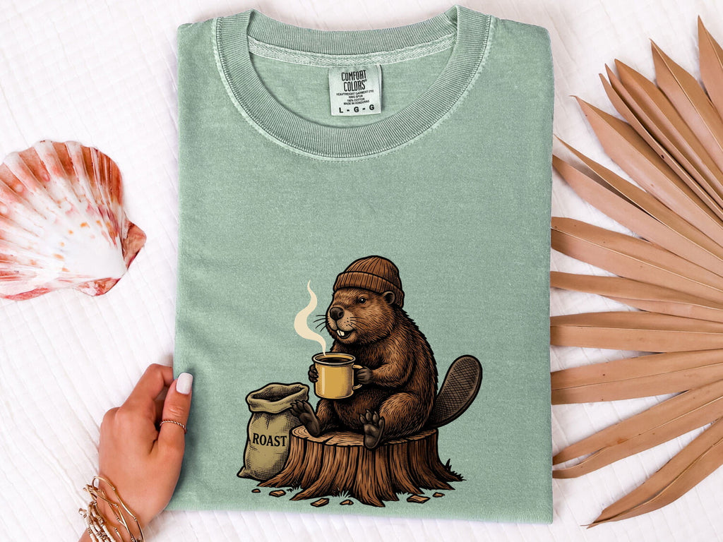 Coffee Beaver Shirt – Funny Beaver Drinking Coffee Graphic Tee