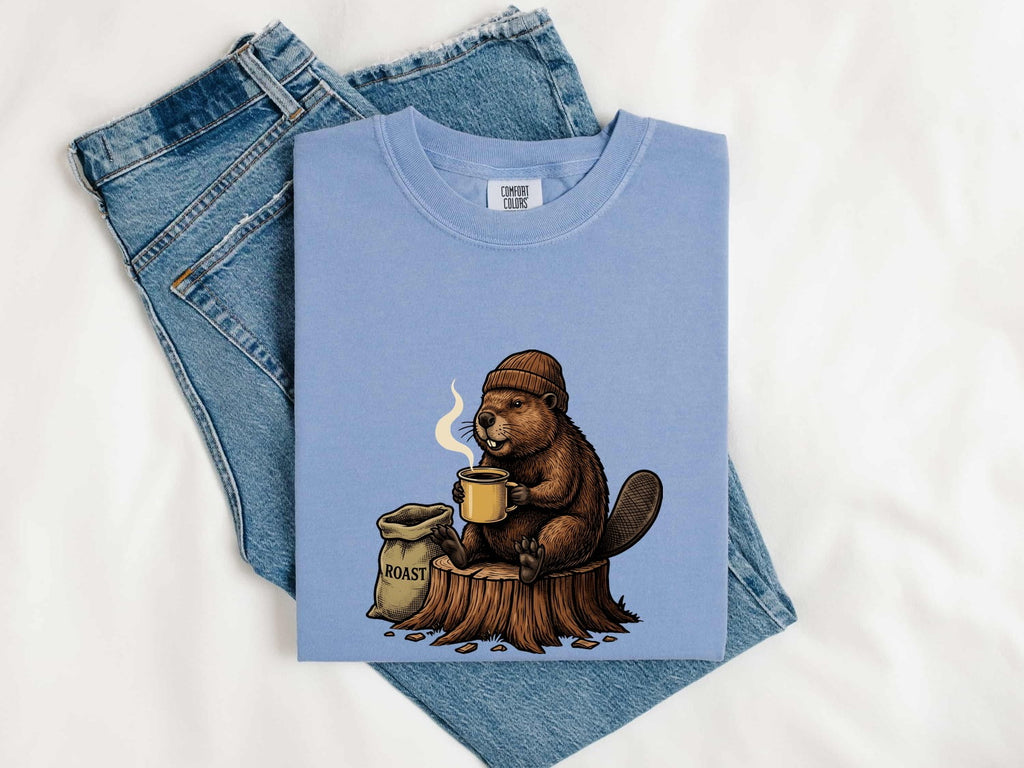 Coffee Beaver Shirt – Funny Beaver Drinking Coffee Graphic Tee