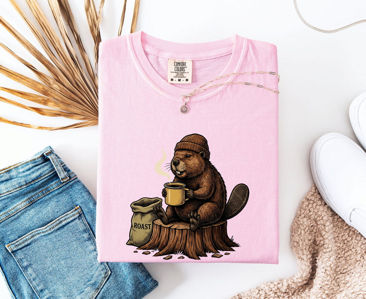 Coffee Beaver Shirt – Funny Beaver Drinking Coffee Graphic Tee