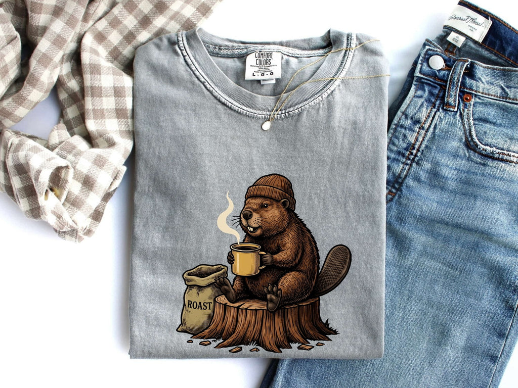 Coffee Beaver Shirt – Funny Beaver Drinking Coffee Graphic Tee