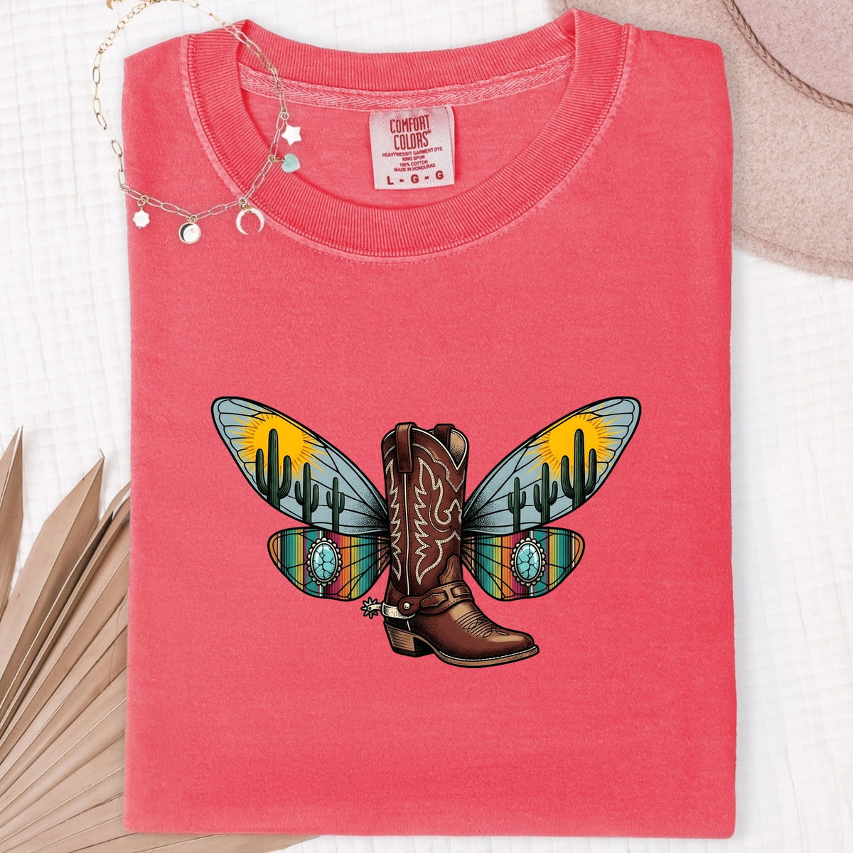 Western Cowboy Boot Shirt – Colorful Butterfly Wing Cowgirl Tee