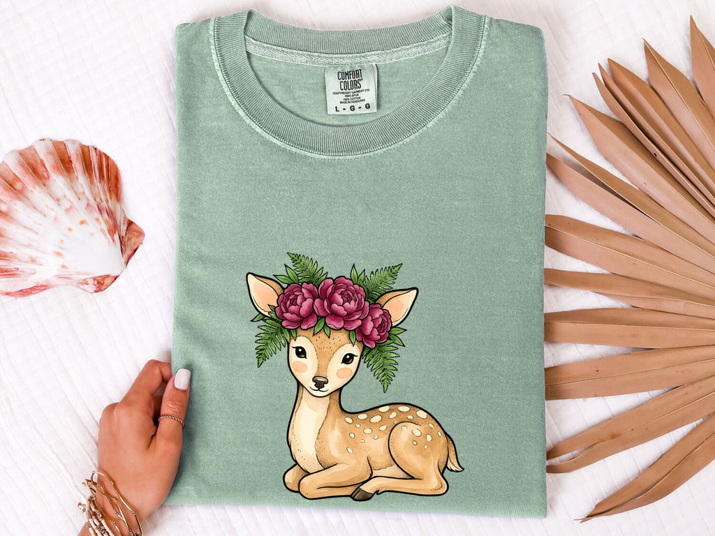 Floral Fawn Shirt – Cute Flower Crown Deer & Woodland Animal Tee