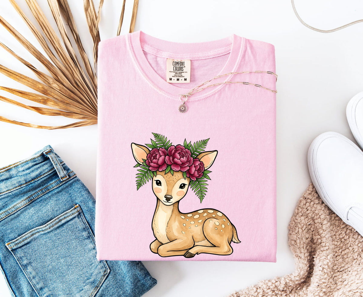 Floral Fawn Shirt – Cute Flower Crown Deer & Woodland Animal Tee