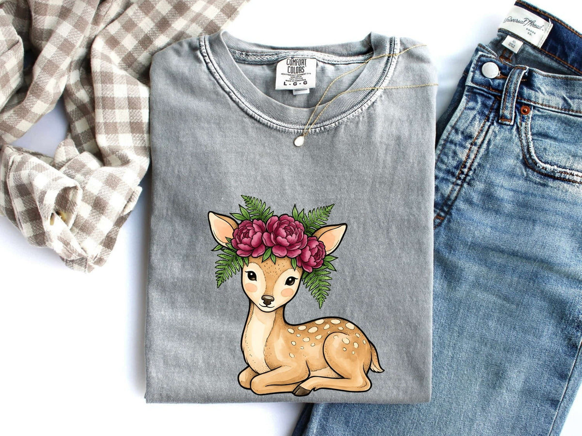 Floral Fawn Shirt – Cute Flower Crown Deer & Woodland Animal Tee