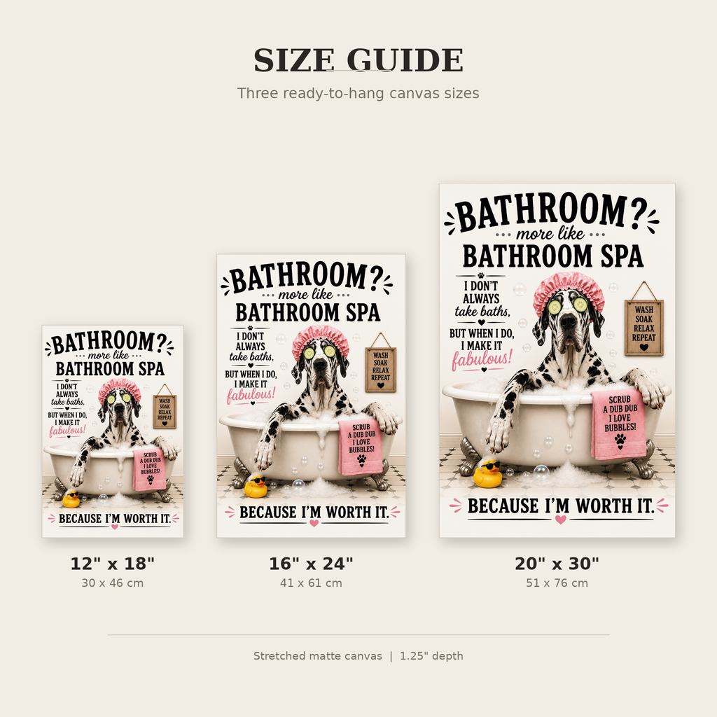 Funny Bathroom Spa Canvas, Great Dane Dog Wall Art, Ready to Hang