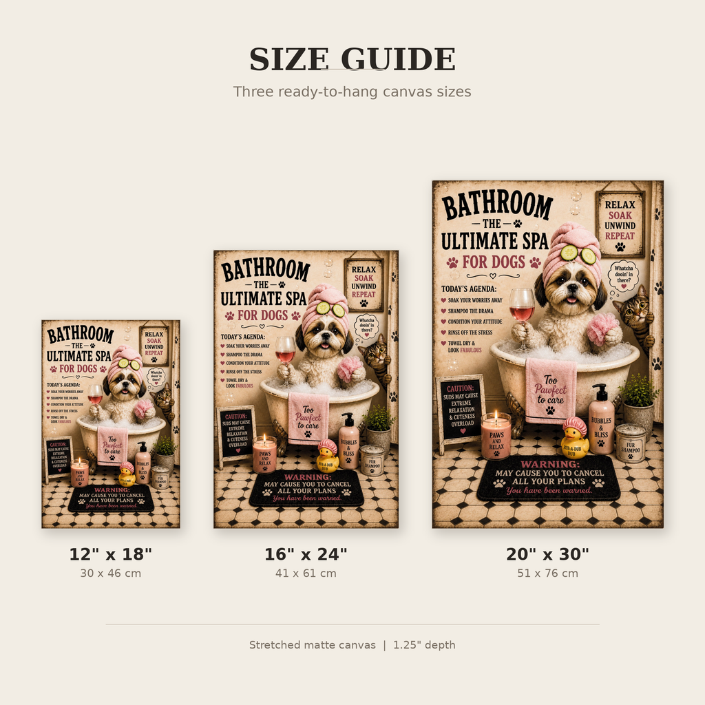 Funny Dog Spa Bathroom Canvas, Shih Tzu Wall Art, Ready to Hang