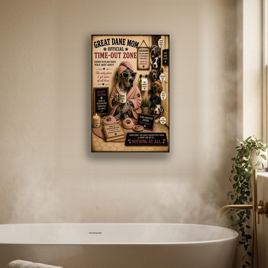 Funny Time Out Zone Canvas, Great Dane Dog Wall Art, Ready to Hang