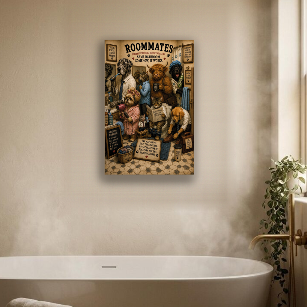 Funny Roommates Canvas, Dog and Cat Wall Art, Ready to Hang