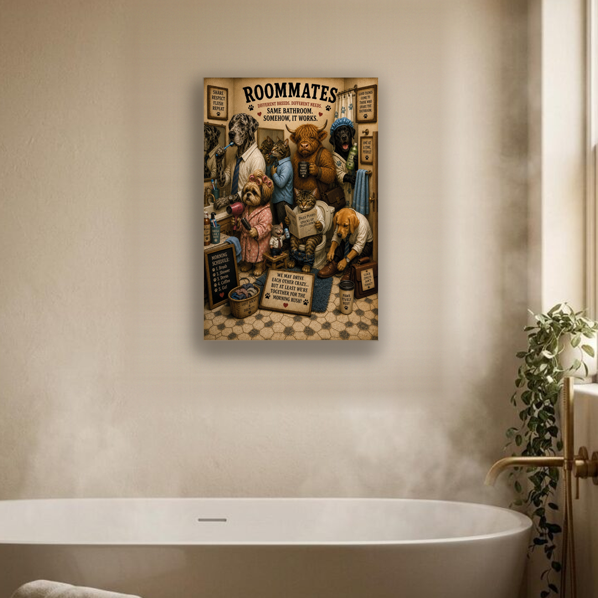 Funny Roommates Canvas, Dog and Cat Wall Art, Ready to Hang
