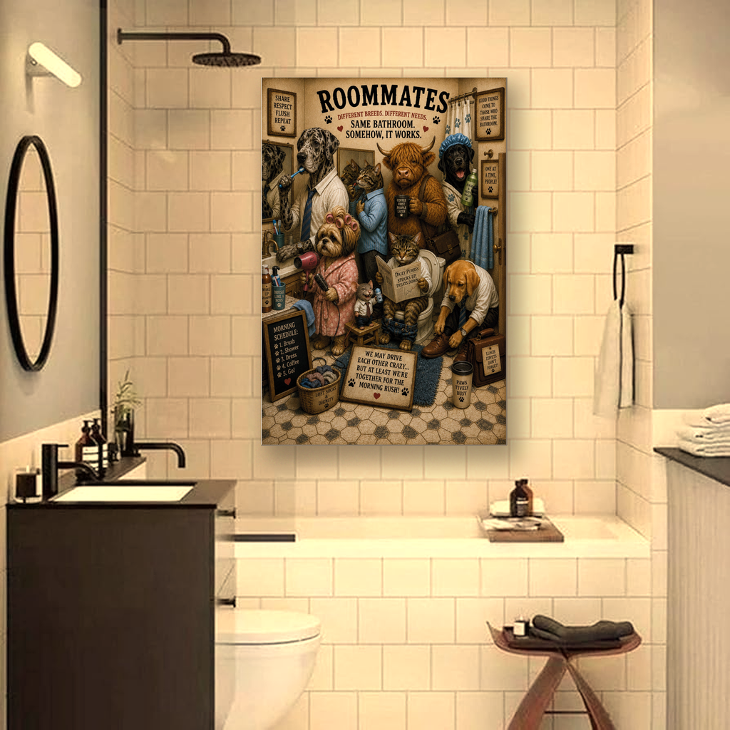 Funny Roommates Canvas, Dog and Cat Wall Art, Ready to Hang
