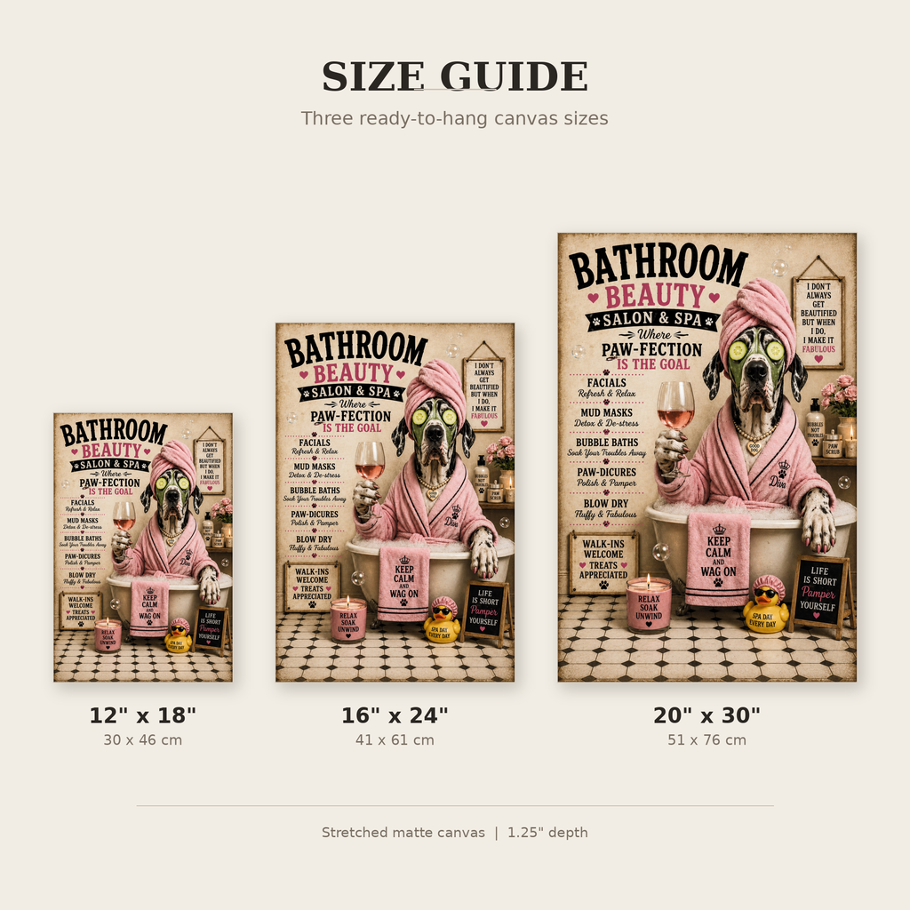 Funny Bathroom Beauty Canvas, Great Dane Dog Wall Art, Ready to Hang