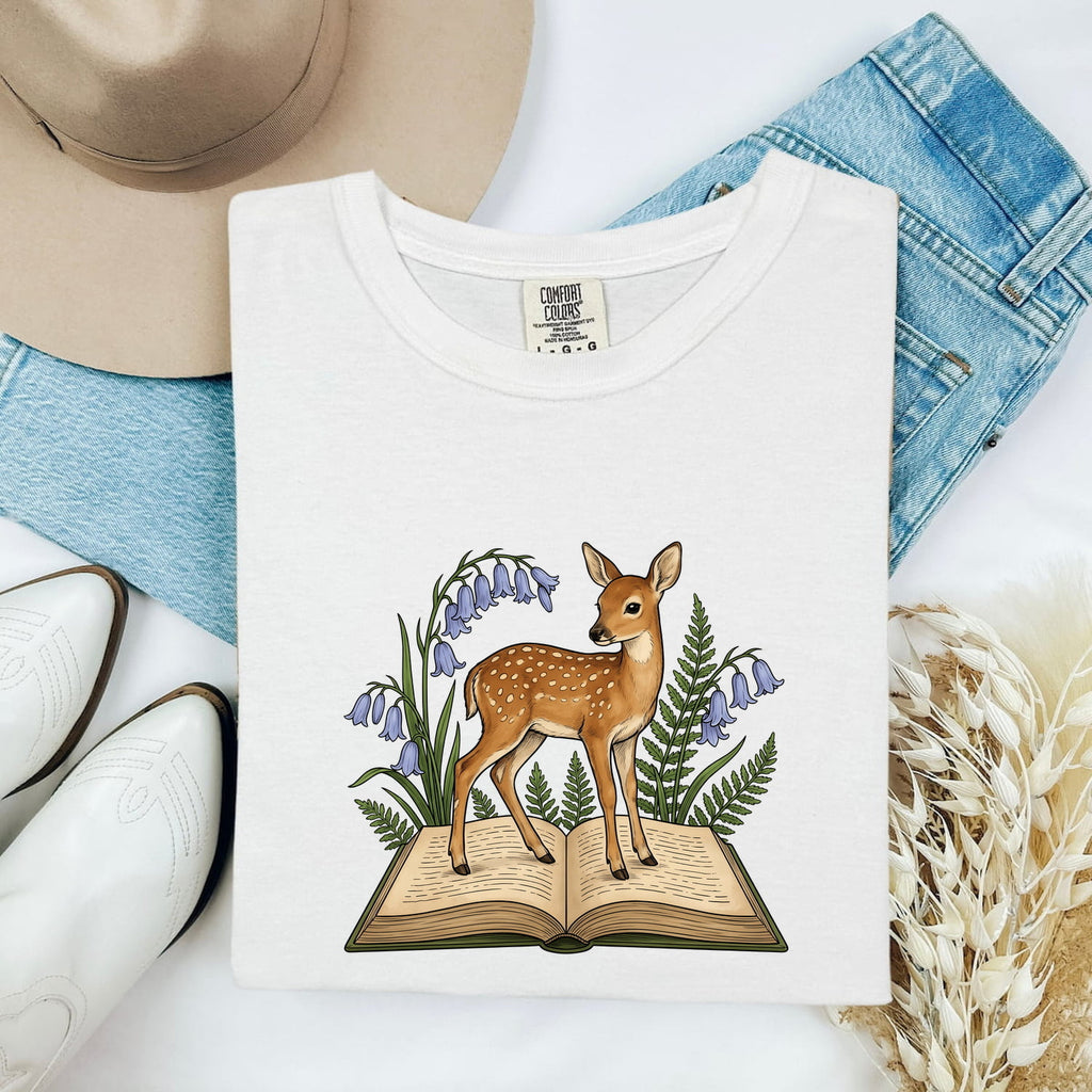 Fawn on a Book Shirt – Woodland Reader Graphic Tee