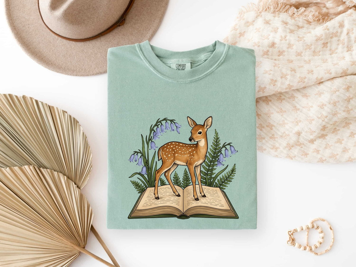 Fawn on a Book Shirt – Woodland Reader Graphic Tee
