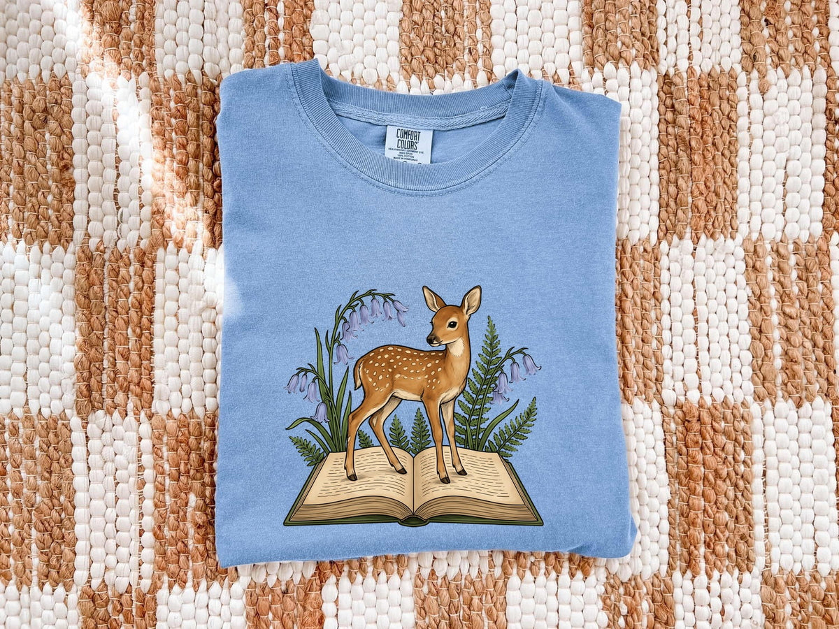 Fawn on a Book Shirt – Woodland Reader Graphic Tee