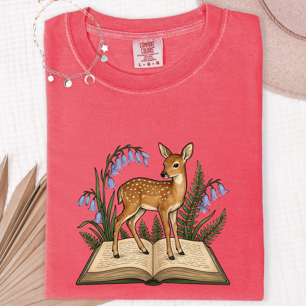 Fawn on a Book Shirt – Woodland Reader Graphic Tee