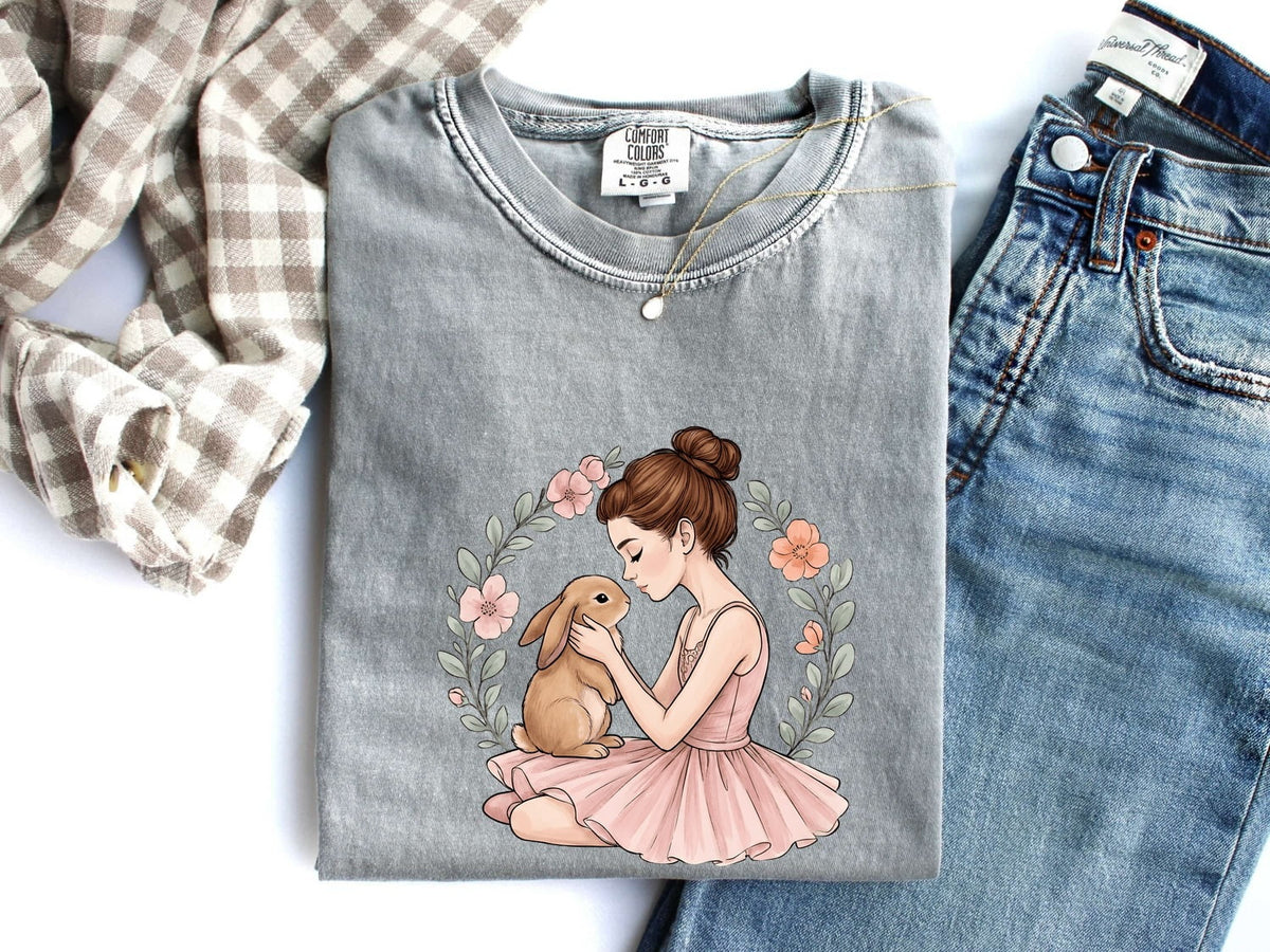 Ballerina & Bunny Shirt – Floral Ballet Dancer Tee