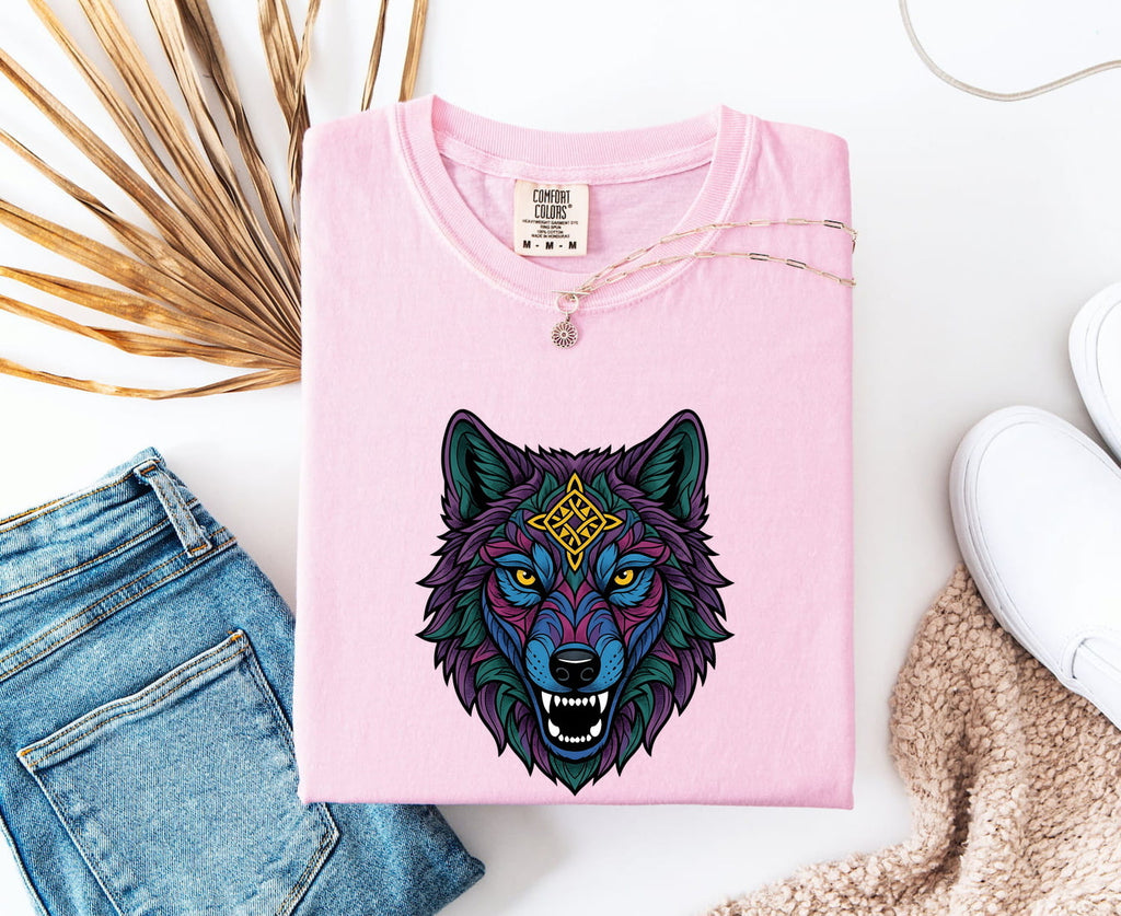Colorful Geometric Wolf Shirt – Wildlife Graphic Tee
