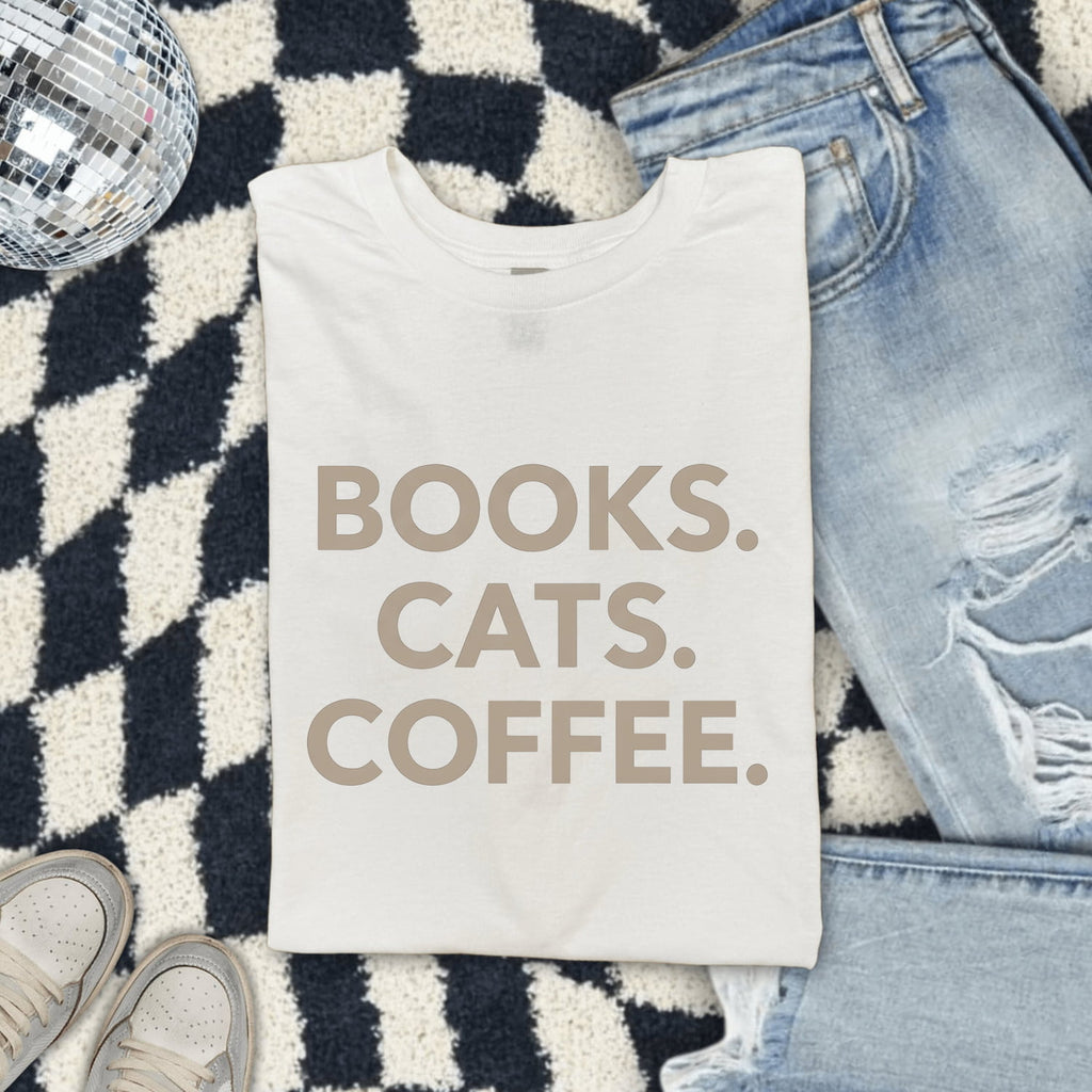 Books Cats Coffee Shirt – Book Lover Cat Lover Tee