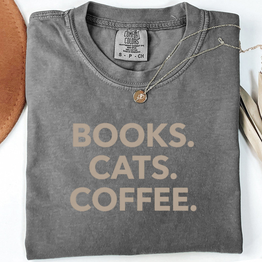 Books Cats Coffee Shirt – Book Lover Cat Lover Tee