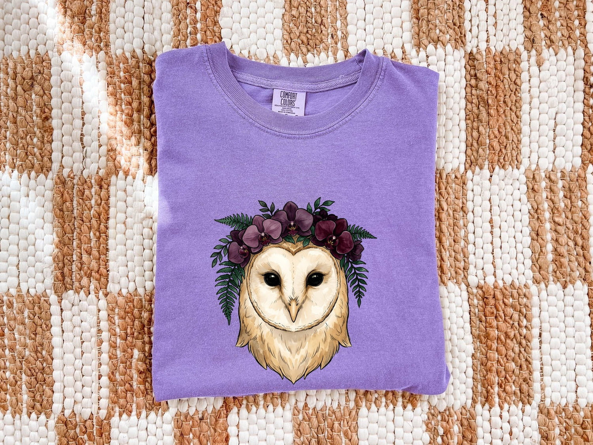 Floral Barn Owl Shirt – Botanical Owl Graphic Tee