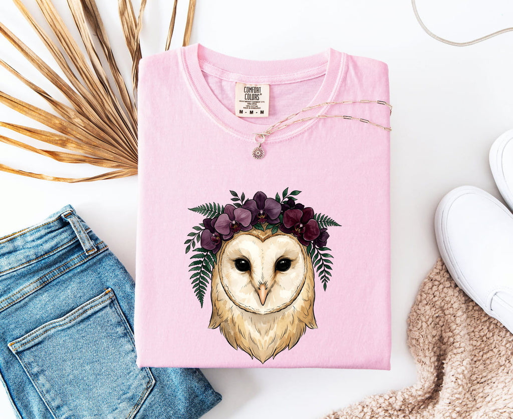 Floral Barn Owl Shirt – Botanical Owl Graphic Tee