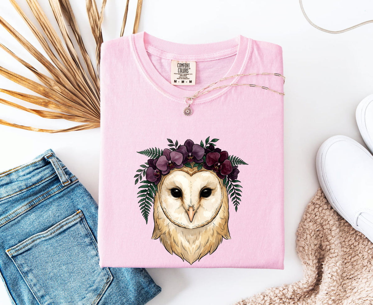 Floral Barn Owl Shirt – Botanical Owl Graphic Tee