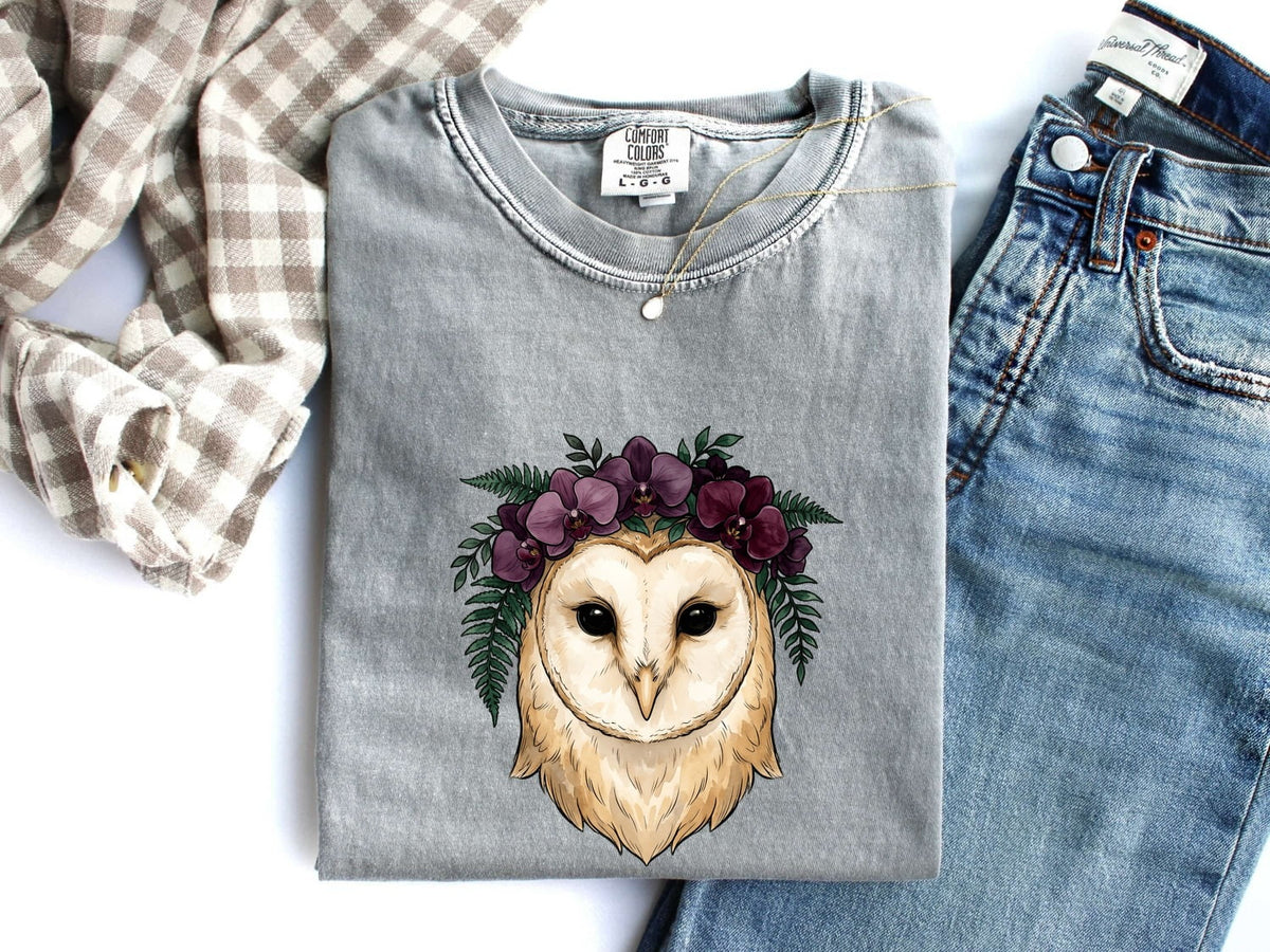 Floral Barn Owl Shirt – Botanical Owl Graphic Tee