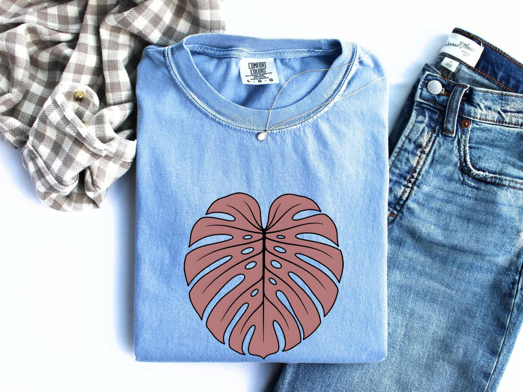 Pink Monstera Leaf Shirt – Botanical Plant Graphic Tee