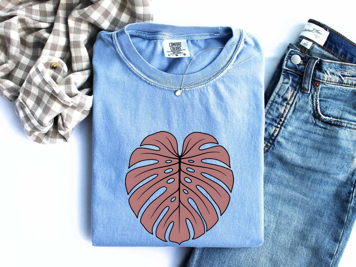 Pink Monstera Leaf Shirt – Botanical Plant Graphic Tee