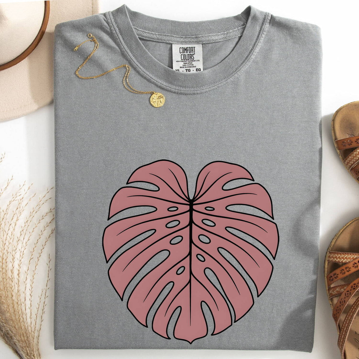 Pink Monstera Leaf Shirt – Botanical Plant Graphic Tee