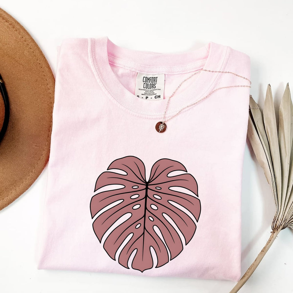 Pink Monstera Leaf Shirt – Botanical Plant Graphic Tee
