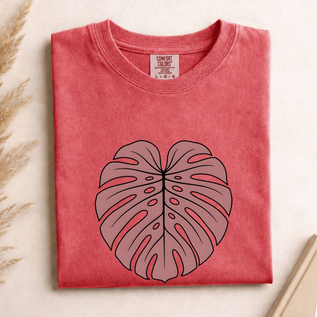 Pink Monstera Leaf Shirt – Botanical Plant Graphic Tee