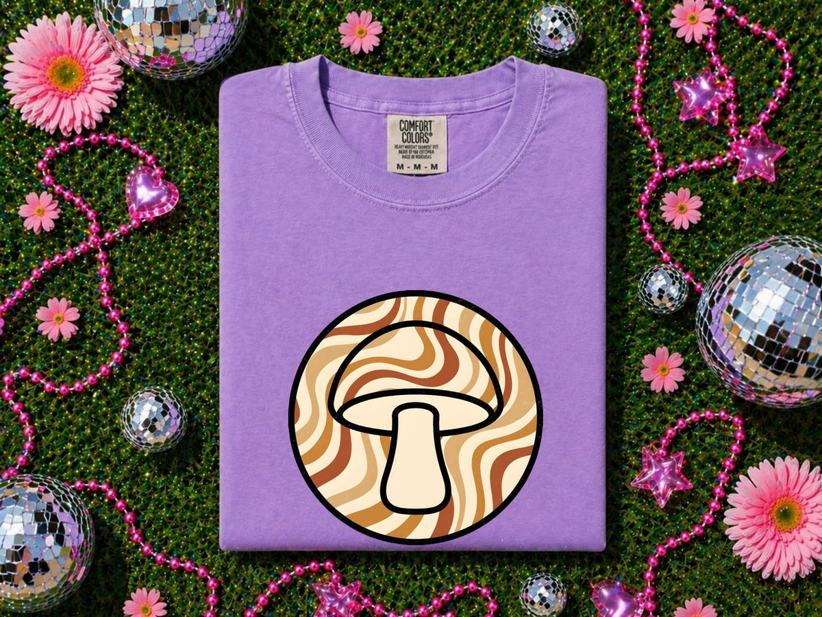 Retro Groovy Mushroom Shirt – 70s Fungi Graphic Tee