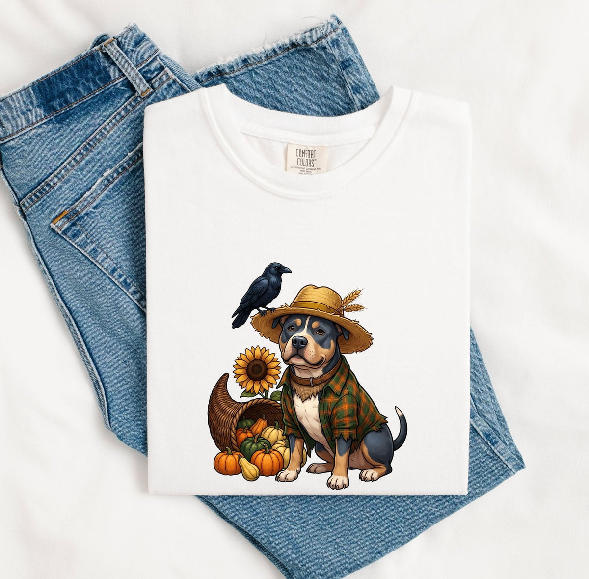 Fall Scarecrow Dog T-Shirt – Autumn Harvest Tee