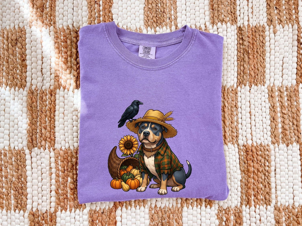 Fall Scarecrow Dog T-Shirt – Autumn Harvest Tee