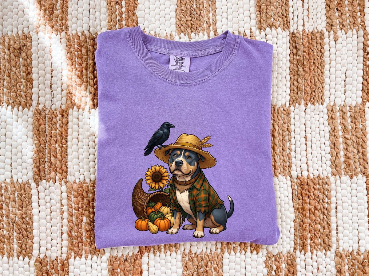 Fall Scarecrow Dog T-Shirt – Autumn Harvest Tee