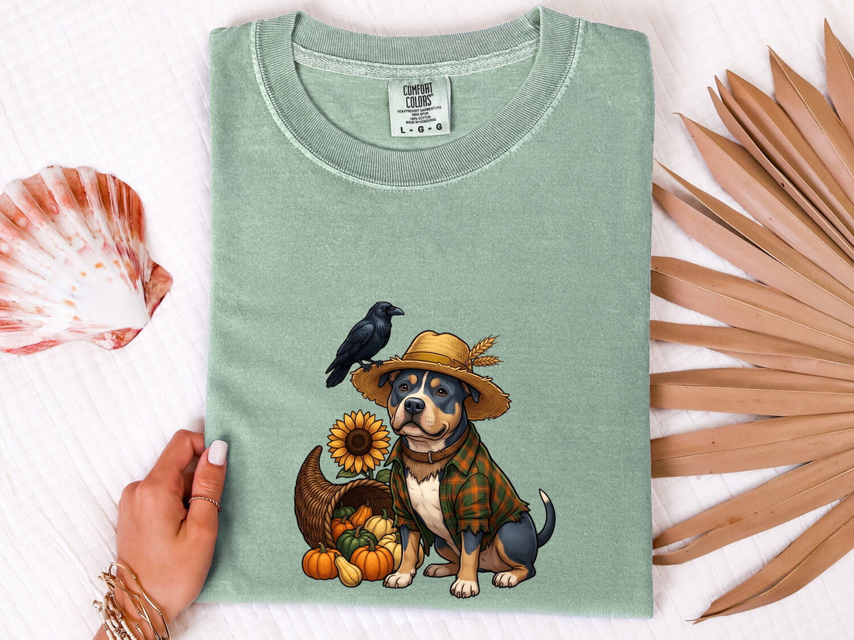 Fall Scarecrow Dog T-Shirt – Autumn Harvest Tee