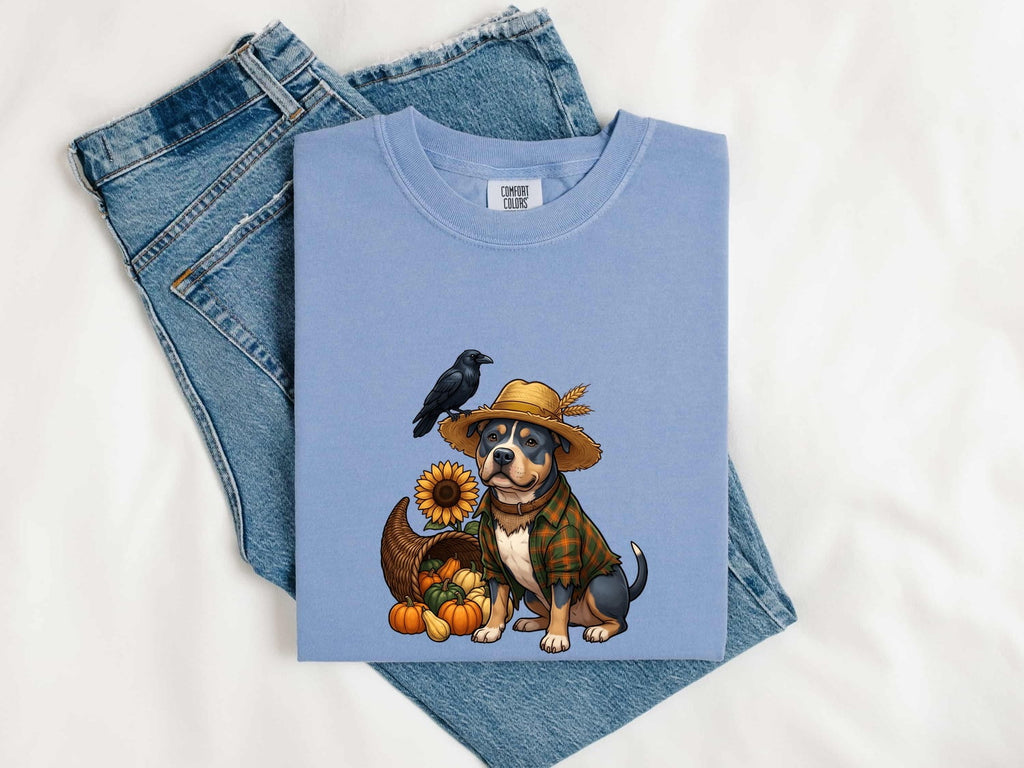 Fall Scarecrow Dog T-Shirt – Autumn Harvest Tee