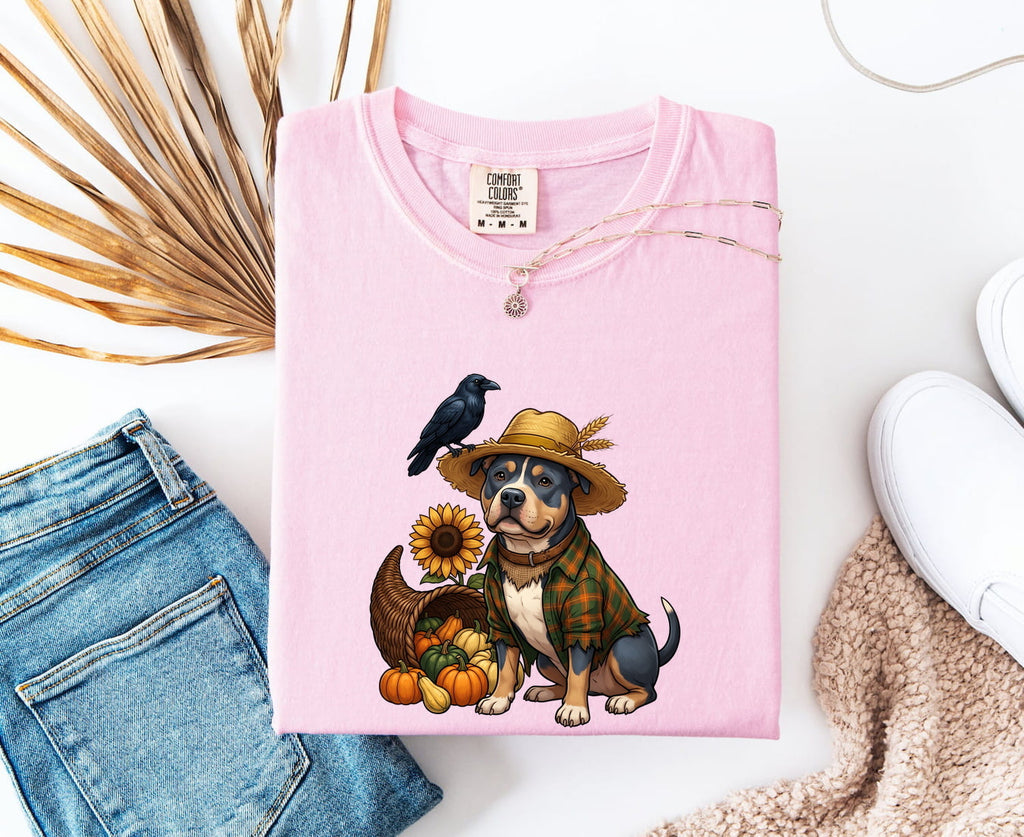 Fall Scarecrow Dog T-Shirt – Autumn Harvest Tee