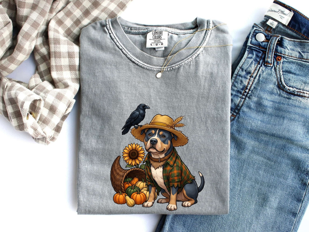 Fall Scarecrow Dog T-Shirt – Autumn Harvest Tee