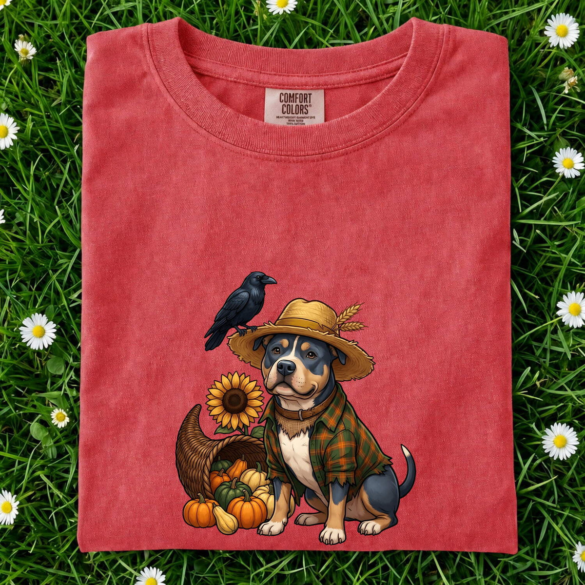 Fall Scarecrow Dog T-Shirt – Autumn Harvest Tee