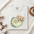 Floral Nautilus Shell T-Shirt – Coastal Boho Ocean Tee