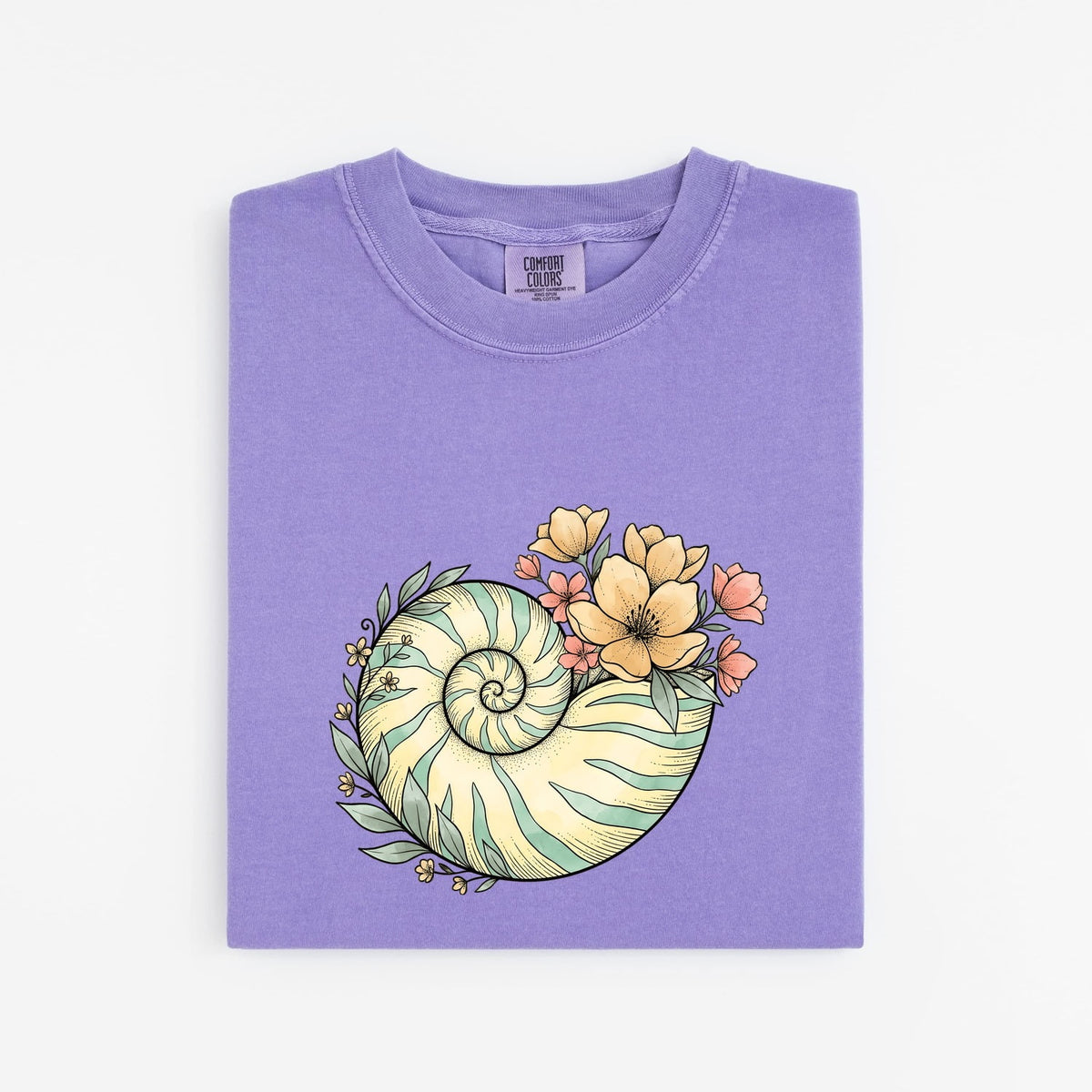 Floral Nautilus Shell T-Shirt – Coastal Boho Ocean Tee