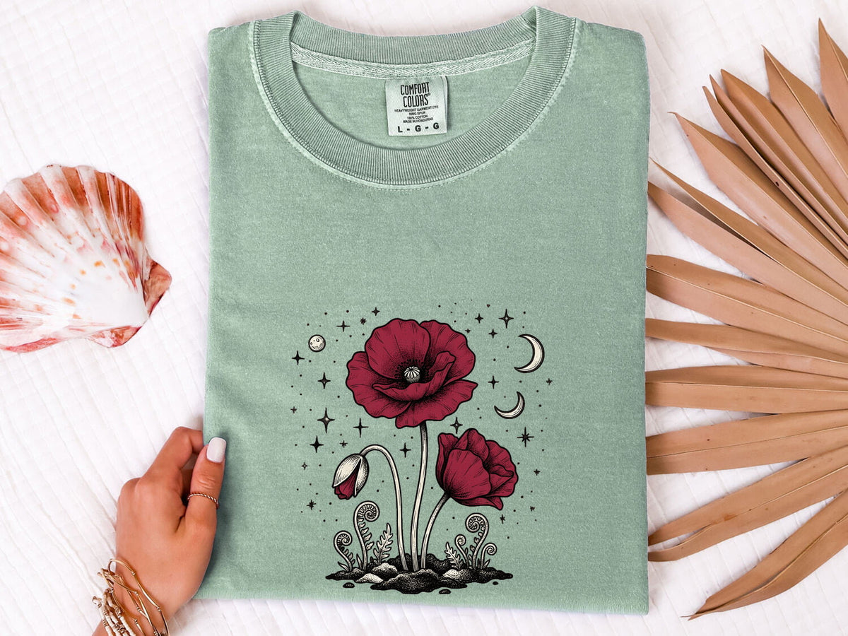 Celestial Poppy Flower T-Shirt – Cottagecore Botanical Tee