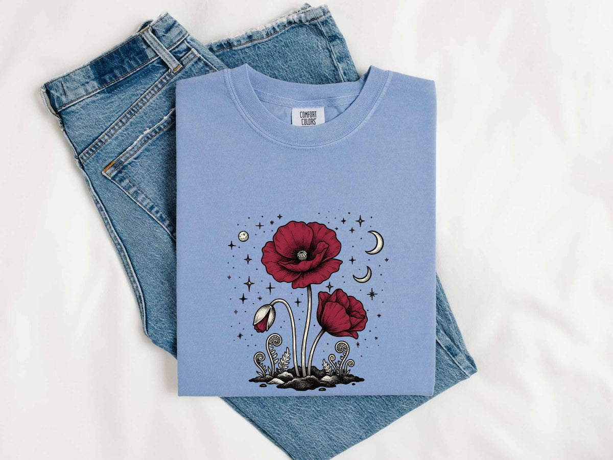 Celestial Poppy Flower T-Shirt – Cottagecore Botanical Tee