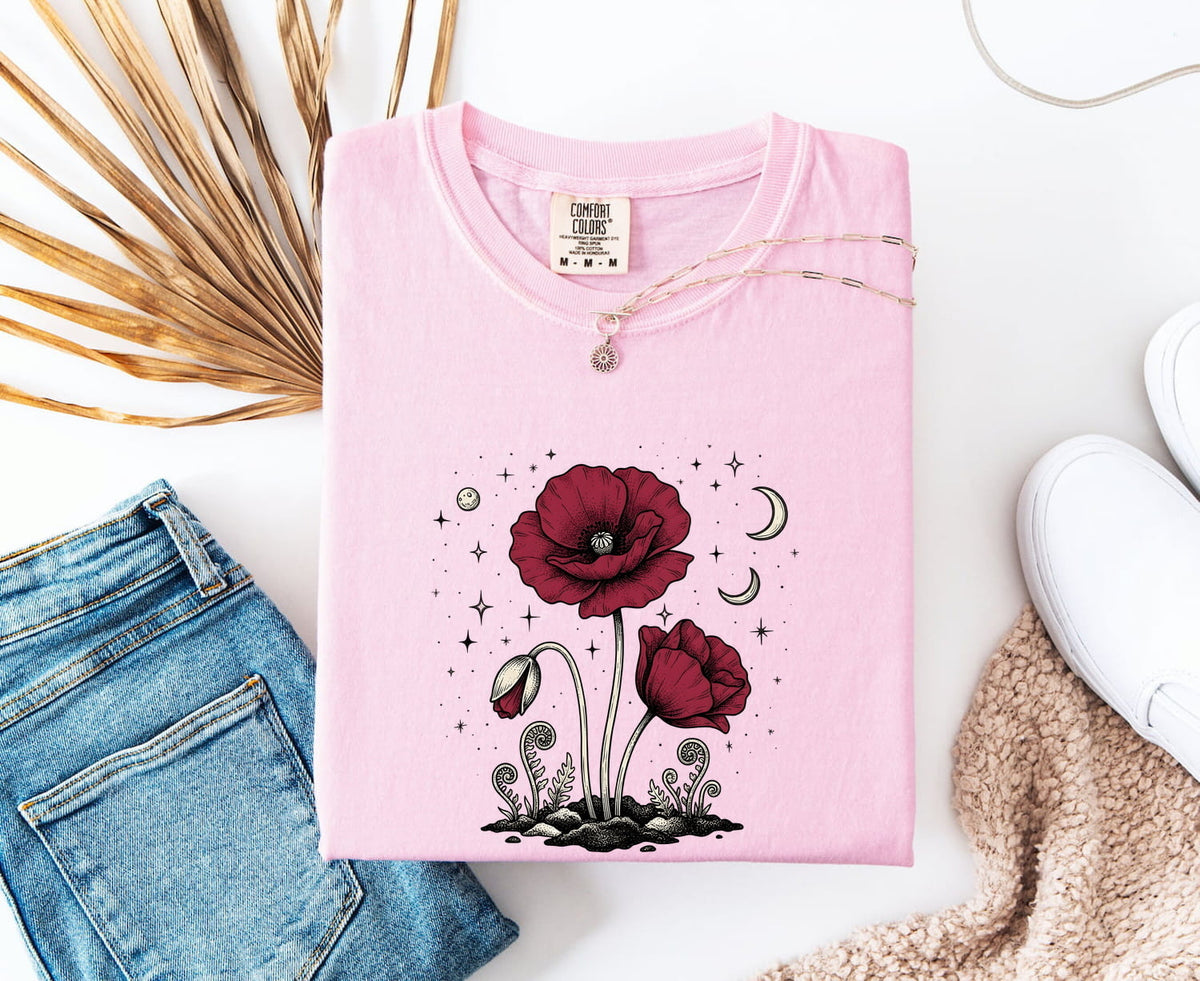 Celestial Poppy Flower T-Shirt – Cottagecore Botanical Tee