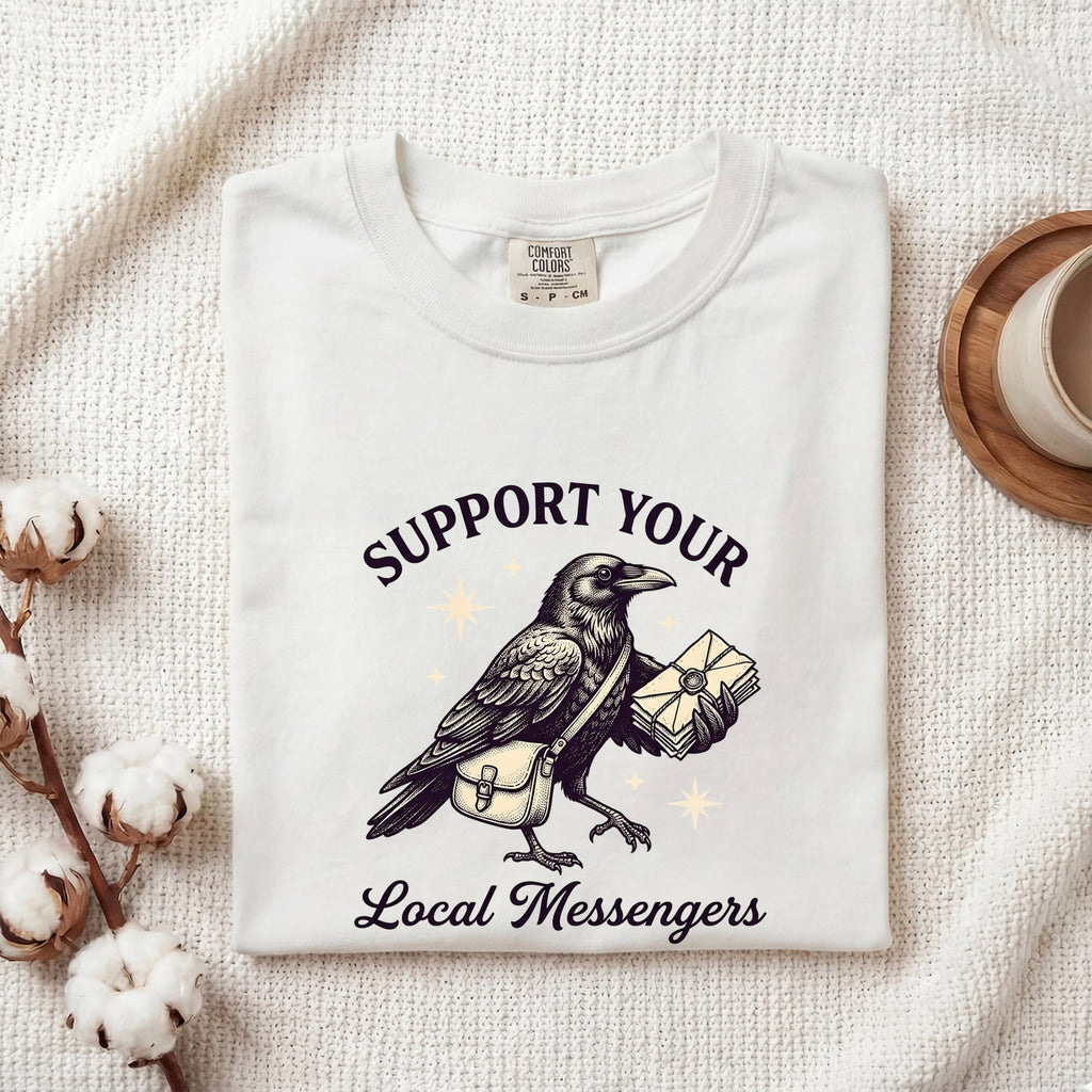 Support Your Local Messengers Raven T-Shirt – Gothic Postal Bird Tee