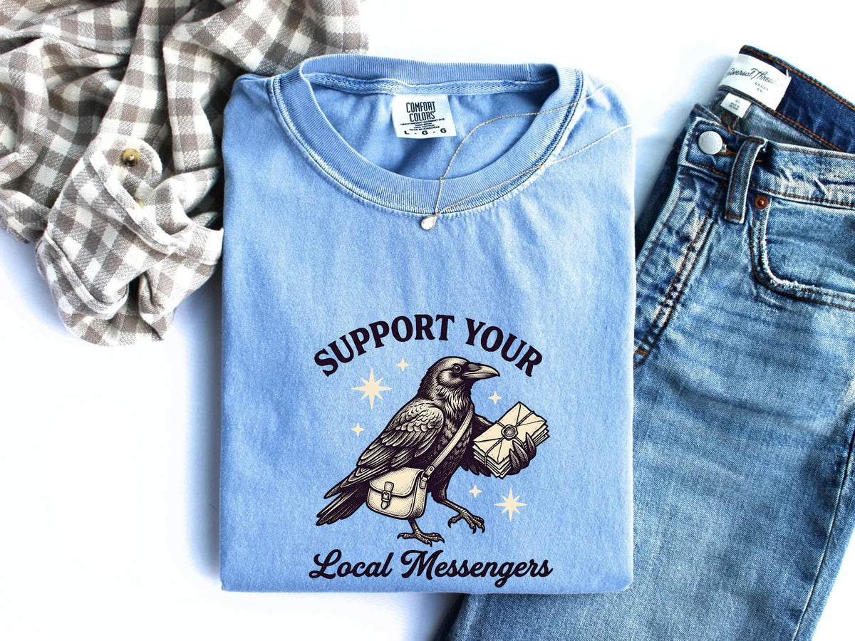 Support Your Local Messengers Raven T-Shirt – Gothic Postal Bird Tee