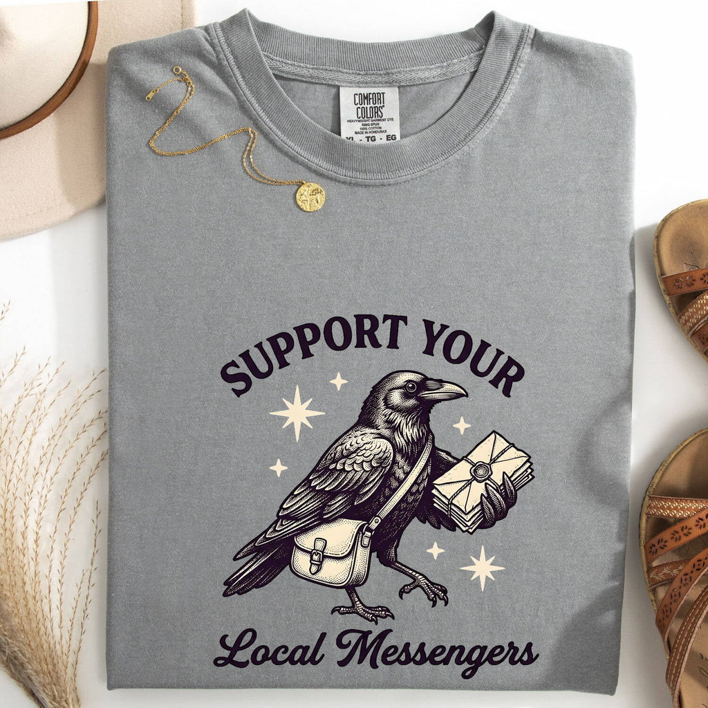 Support Your Local Messengers Raven T-Shirt – Gothic Postal Bird Tee