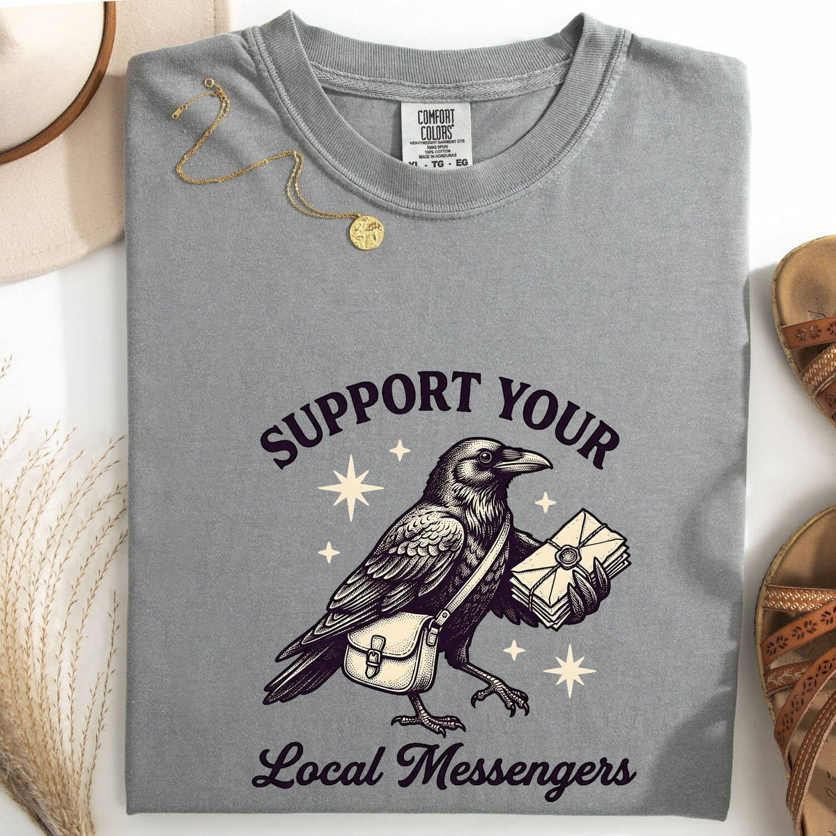 Support Your Local Messengers Raven T-Shirt – Gothic Postal Bird Tee